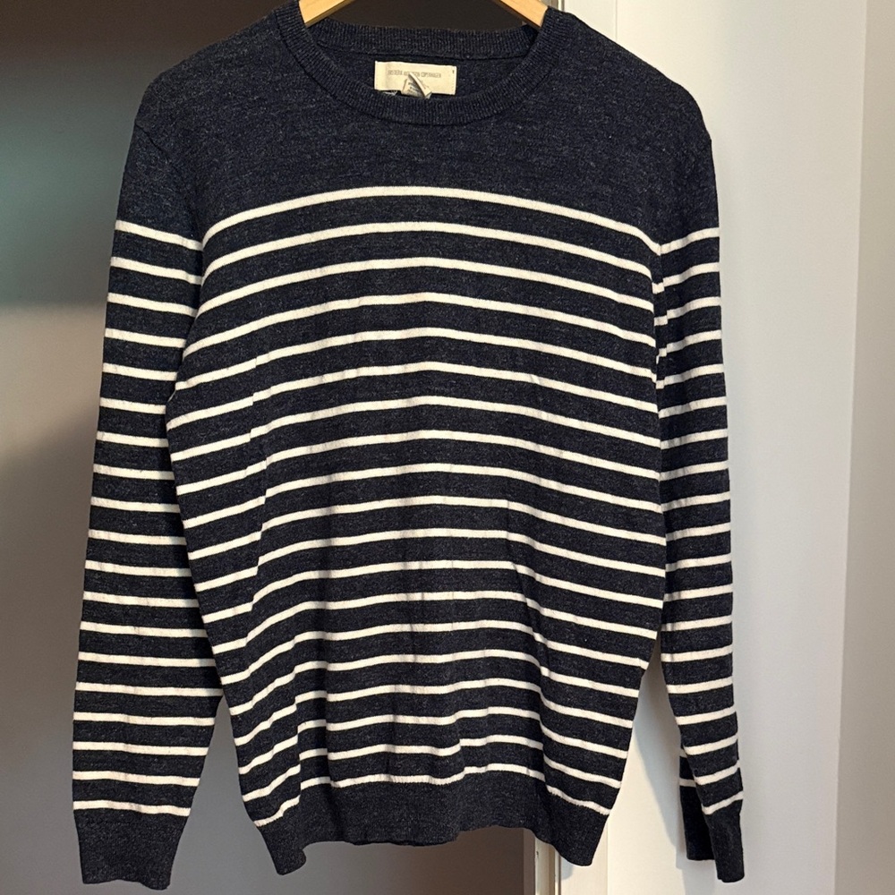 Dark Blue and White Striped Crewneck Sweater